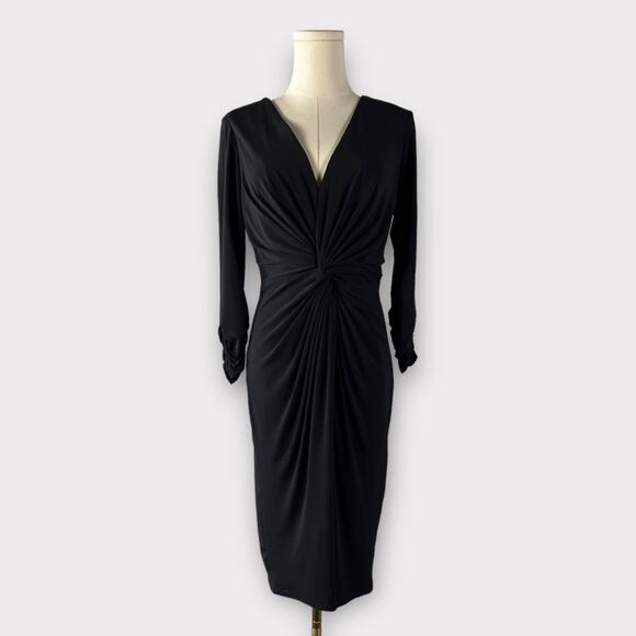 Tadashi Collection Black V-Neck Twist Front Sheath Dress Size Small - Picture 1 of 6
